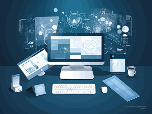 a vector illustration design for designer portfolio, blue and white color