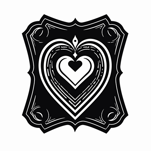 dark fantasy heart icon, in the style of trading card game, simple, vector art, black and white
