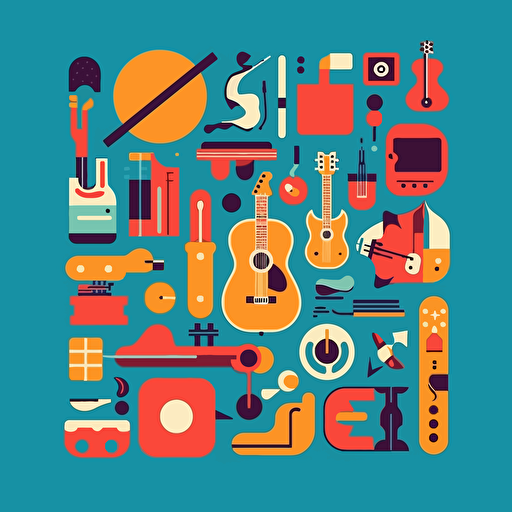 illustration assorted group of objects flat art vectorized