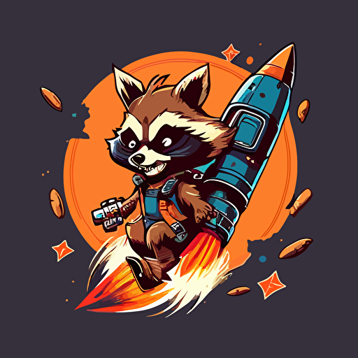 rocket raccoon on a rocket, vector logo, vector art, simple, cartoon, 2d