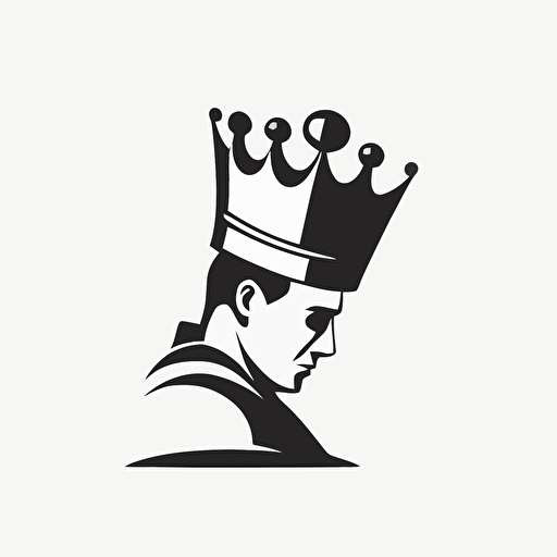 a minimal vector logo of a chess king with a chef hat, white background, black and white