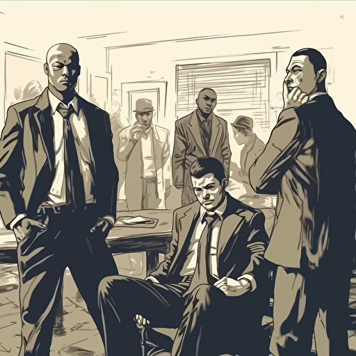 a meeting with modern gangstas in suit, vector art