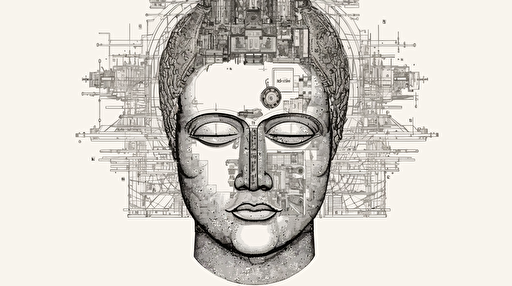 A technical drawing of a machine learning model architecture analysis of an image of a religious icon, an image consisting of a lot of vectors, a charcoal sketch with white background