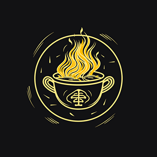 hot pot, logo, simple, vector, stroke, chinese style, yellow color, black background