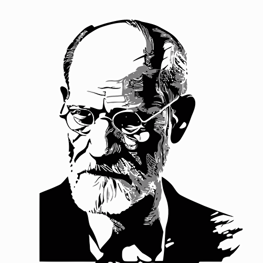 sigmund freud black and white vector style, white background