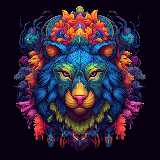 2d mandala made with animals faces uv colors vector style detailed
