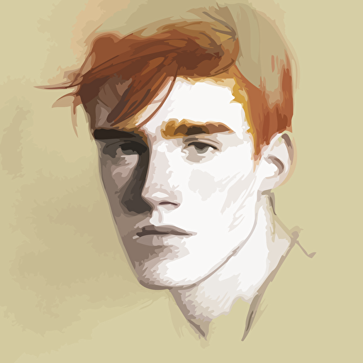 Young man, brown eyes, tapered auburn gold hair, no other distinctive features, focused stoic demeanor, meditation, headshot, muted colors, simplistic, vectorized, pencil sketch