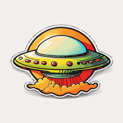 ufo, sticker, vector, white background, contour, cartoon style
