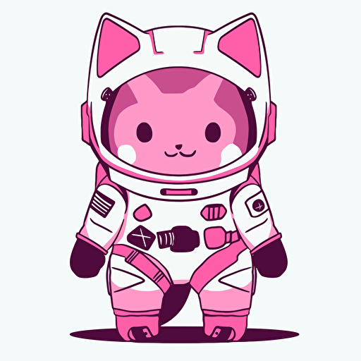 jumping, leap, bounce, Cat in dark pink astronaut suit, white background, mascot, simple, minimalist, vector