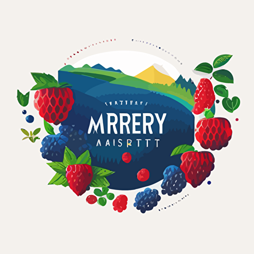 Vector logo modern minimal concept with elements FOREST VALLEY, fruit farms, berries, raspberry, strawberry, blueberry, white background