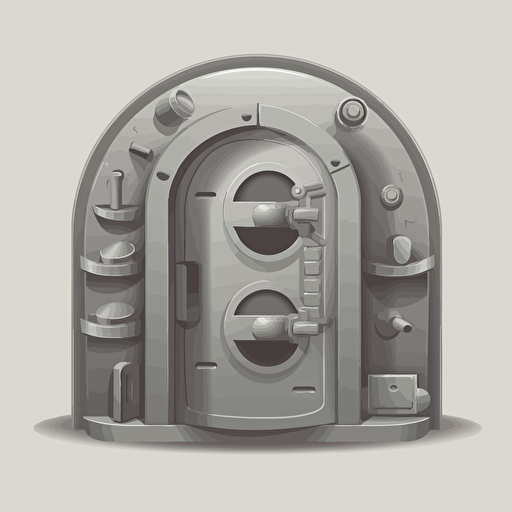 create a rounded corner, grey ,vectory art style cartoony vault with its doors open