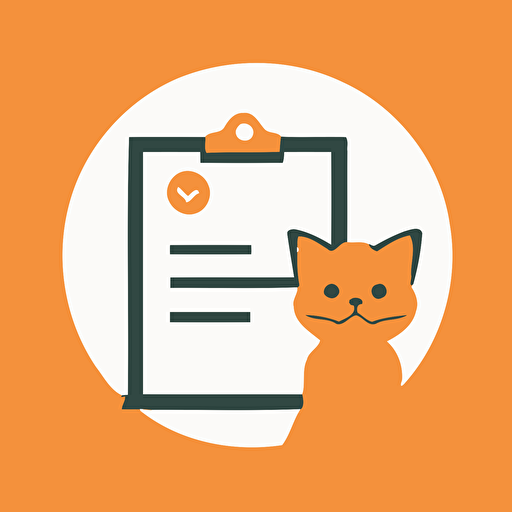 orange themed icon, cat, requirements document, minimalist, vector