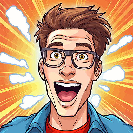 draw vector comics cartoon style caricatured symbol for video attention-grabbing content, in the style of precisionist style, 2d game art, the vancouver school, handsome, smilecore, quadratura