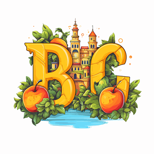 Make a vector design of capital B filled with two mangoes.