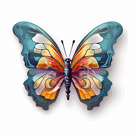 beautiful exotic butterfly, sheet concept, fussy cut, sticker, vector, white background