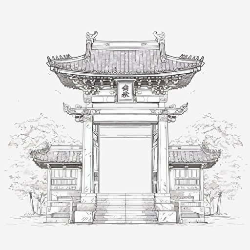 vector, line drawing, simple design, asian traditional gate, front view