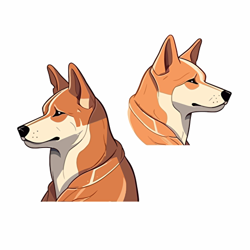 2/3 left side profile shot head and shoulder, cartoon 2d, Shiba Inu wearing pharaoh, cartoon anime, Vector illustration, white background