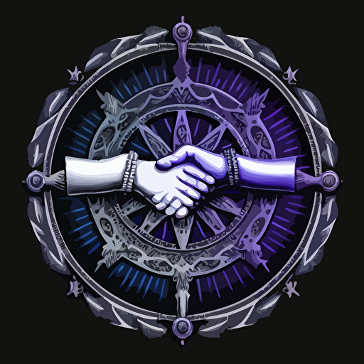 The logo whose main theme is friendship and mutual assistance in the field of finance throughout Ukraine, compass and handshake(with five fingers please). The color scheme consists of a silver/blue and purple/white split on a black background. logo vector hd quality