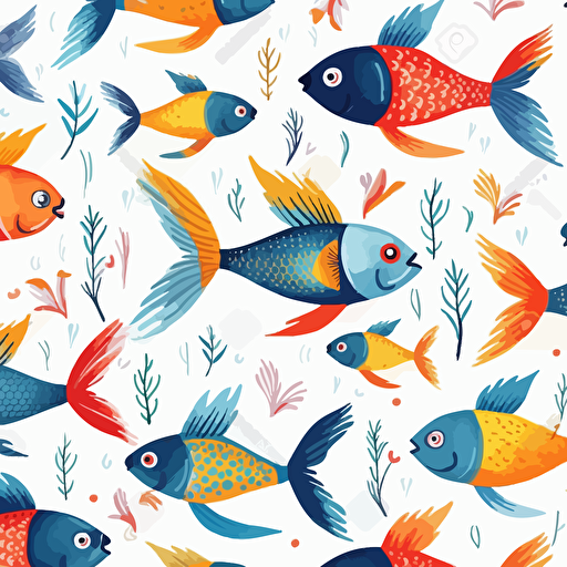 small little fishes swimming white background ,vector , fishes has pattern on them ar 16:9