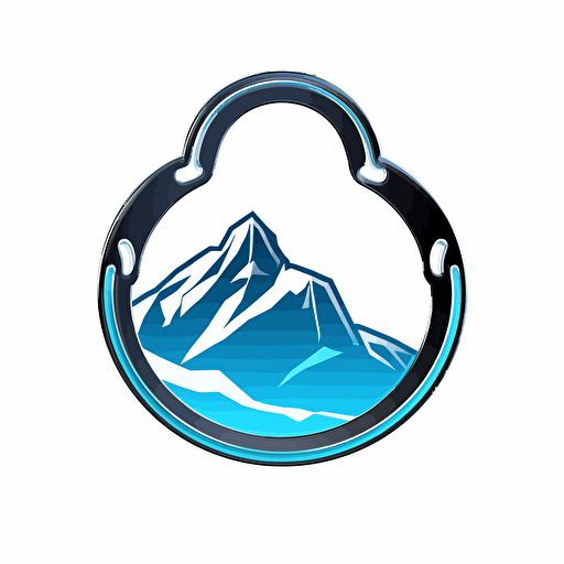 carabiner logo, snowy mountain, black to ice blue, vector white background