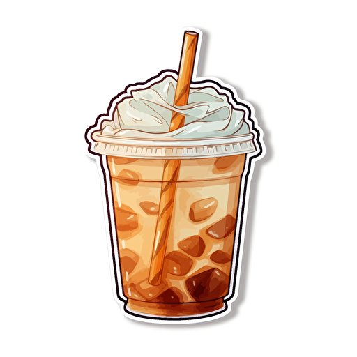 watercolor vector illustration boho iced coffee sticker white background