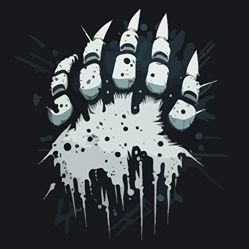 very stylized vector 2D cyber-punk white bear paw logo with long claws