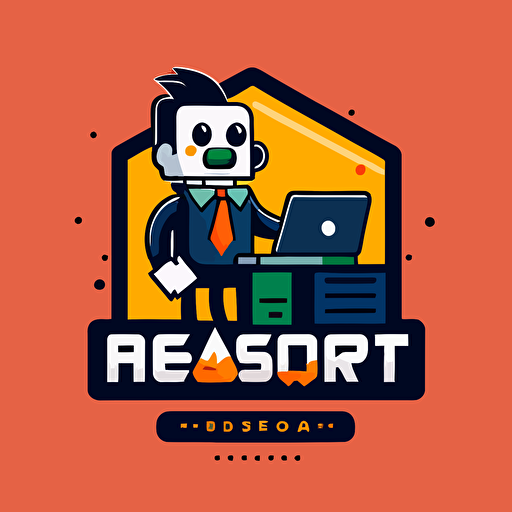 a mascot logo of a robot and office worker , simple, vector