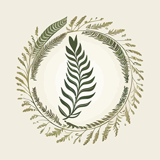 a simple vector image of a fern leaf and a feather making a circle