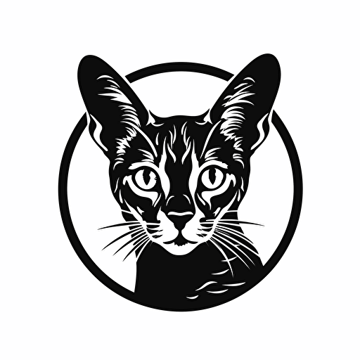 create logo of a abyssinian cat, black and white, vector,