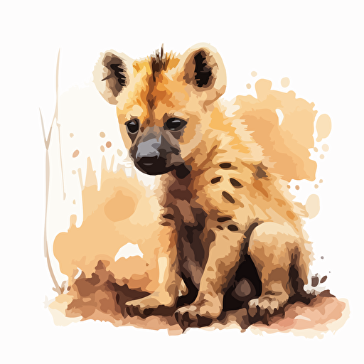 baby watercolor hyena vector,comic style, white background