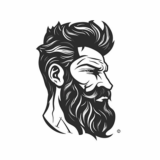 Alpha stoic male illustration, eye-level shot, minimal, outline strokes only, black and white, logo, vector, minimallistic, white background