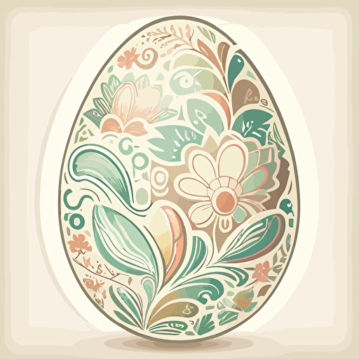 sticker vector design, cartoon drawing of decorated easter egg shape, white outline, highly detailed, pastel colors