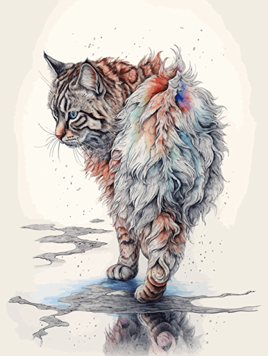 a cat walking on the moon, colored , water pencil, vector art, detailed, white background