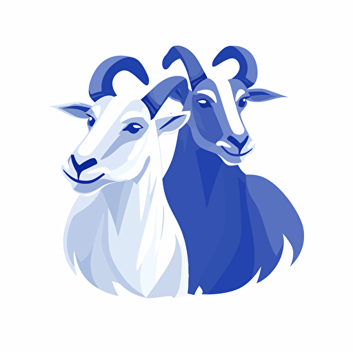 very simple logo for two sports goats, vector flat, blue colors, PNG, SVG, flat shading, solid white background, mascot, logo, vector illustration, masterwork, 2D, simple, illustrator