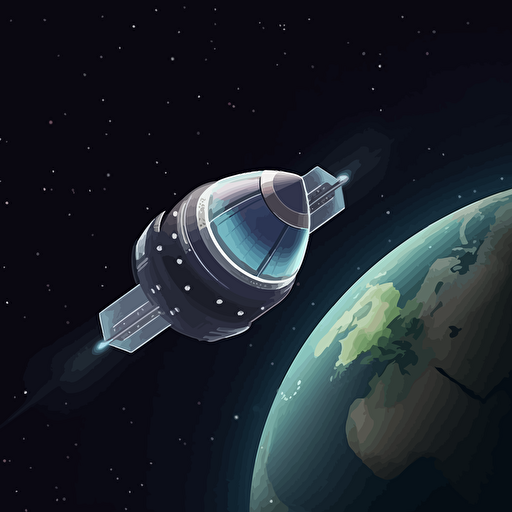 a small spaceship approaching planet earth in outer space. Vector illustration.