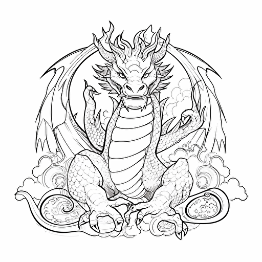 DND Fantasy. Japanese Style dragon. No Shadow. Cartoon. Coloring page. Vector. Simple.