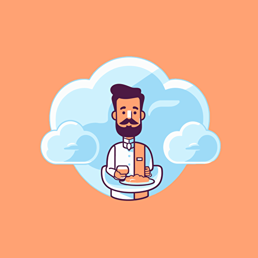 logo of pedantic waiter in cloud, flat 2d, vector, minimalist, simple, warm colors, square with rounded corners, dribbble and behance inspired