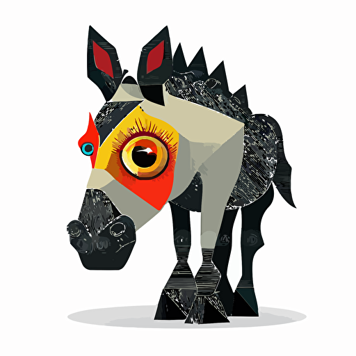 3 eye donkey, naive style, surreal, vector art, illustration, white background