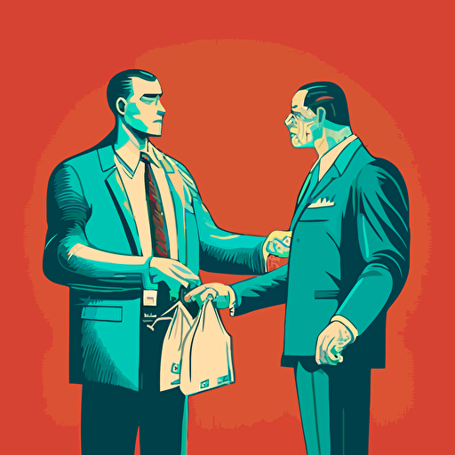illustration of a middle men in a transaction, vector style