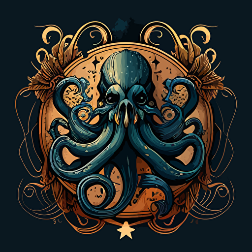 a kraken, 2d vector art emblem
