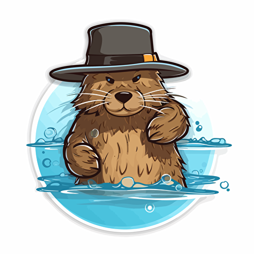 vector beaver with an engineer hat swimming in a data lake sticker in the style of meme art, with white background