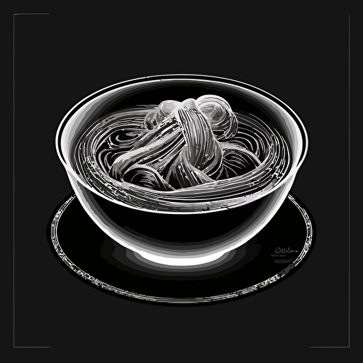 [dynamic], iconic logo of [a bowl of spaghetti bolognese with the bowl looking like a cd], [white] vector, on black [background]