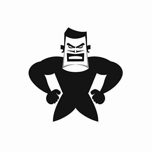 flexing out of shape man, vector style logo, funny cartoony, black only on white background, simple