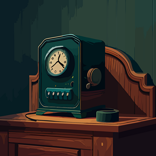 illustration of a nightstand with a digital alarm clock. Vector. Moody. Detailed