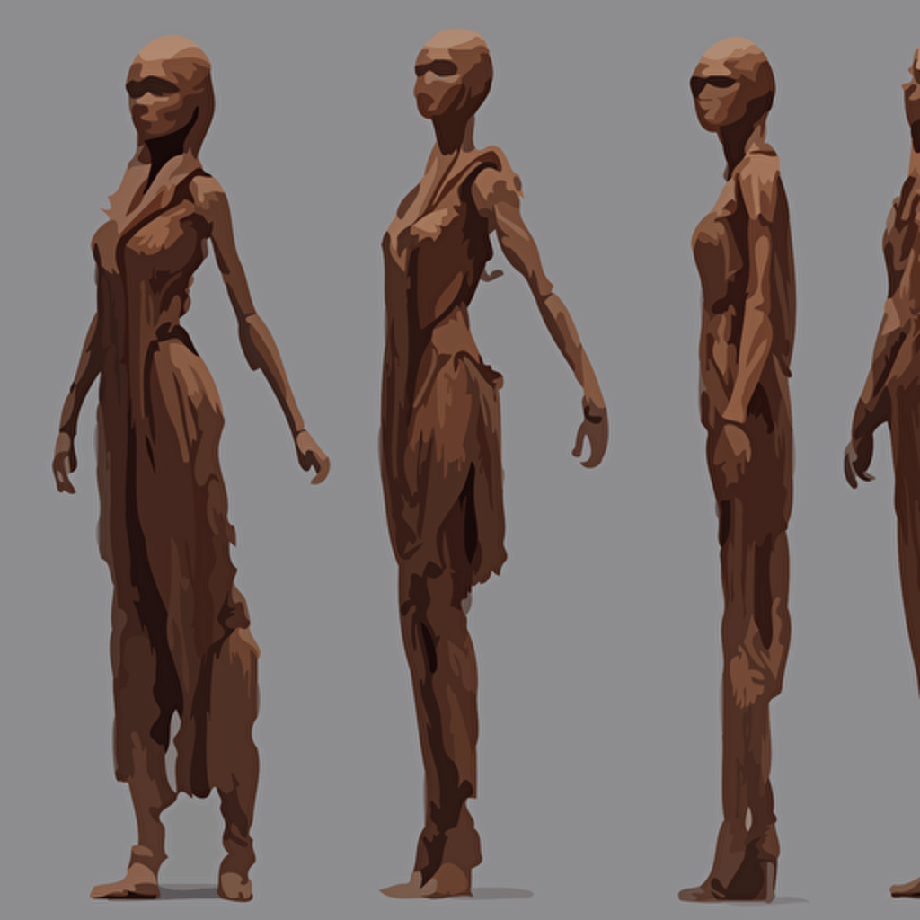 wooden woman design character sheet 3d render greg rutkowski zabrocki karlkka jayison devadas phuoc quan trending artstation 8 k ultra wide angle zenith view pincushion lens effect