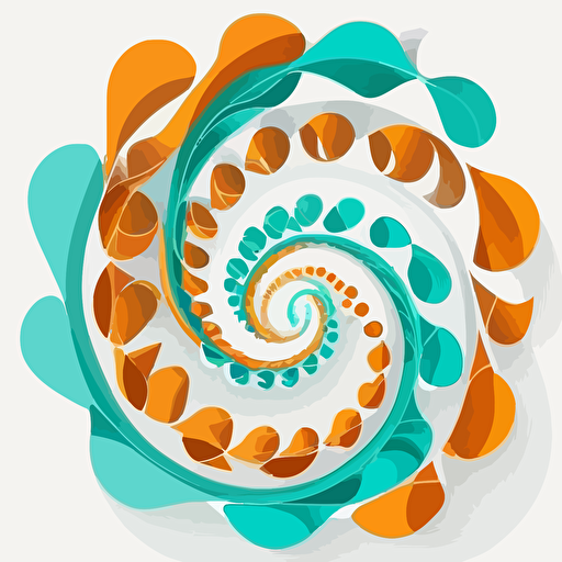 helical molecule, vector image icon, large single swirl of orange and turquoise, white background, minimalism, flat lighting