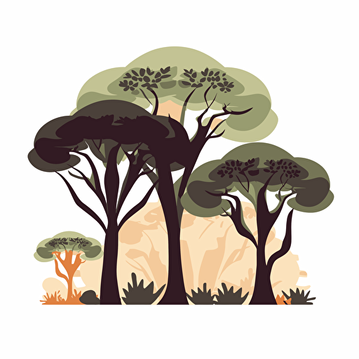 african trees. Isolated white background. Minimal vector illustration.