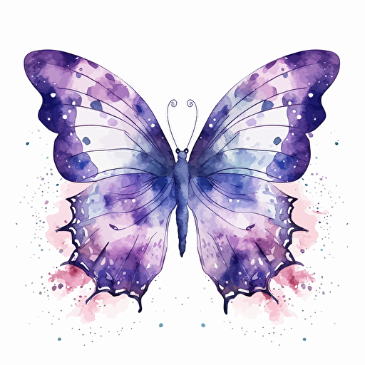 whimsical and cute purple watercolor butterfly design, vector