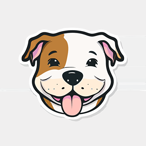 Cute, happy, Staffordshire Bull Terrier dog head sticker logo, chibi style, cartoon, clean, vector, 2d, white background, no accessories, without accessories, no text, without text