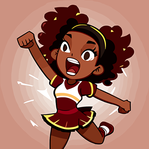 vector 2d animation of teenage brown skinned cheerleader wearing maroon jumping